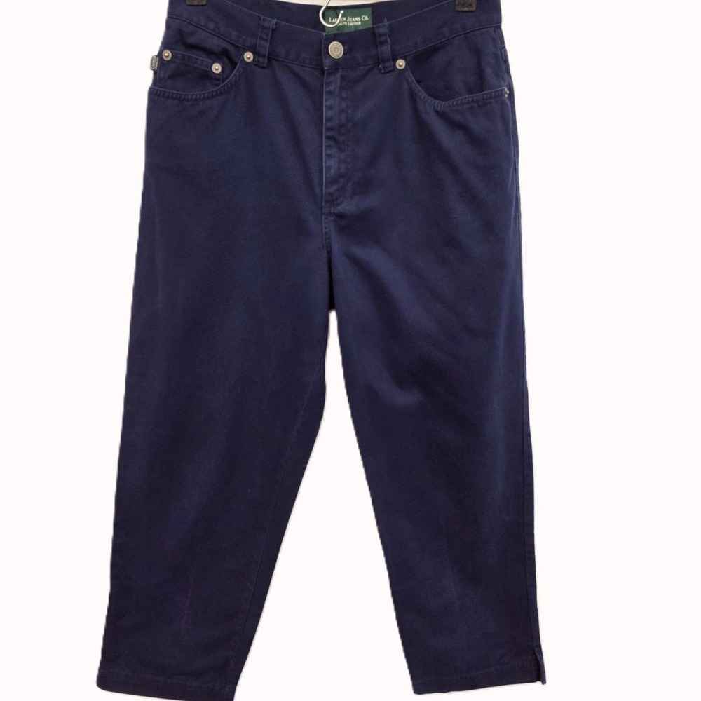 Ralph Lauren Womens 6 Navy Cotton Cropped Pants Straight Leg Classic Casual Fit